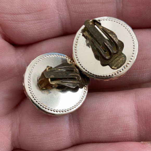 Vtg 18K RGP Rolled Gold Plate Clip-On Earrings Cream Dome Button Style MCM - Picture 4 of 5
